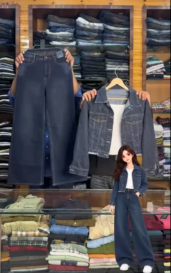 Denim Jacket With Loss Bottom Jeans And Inner