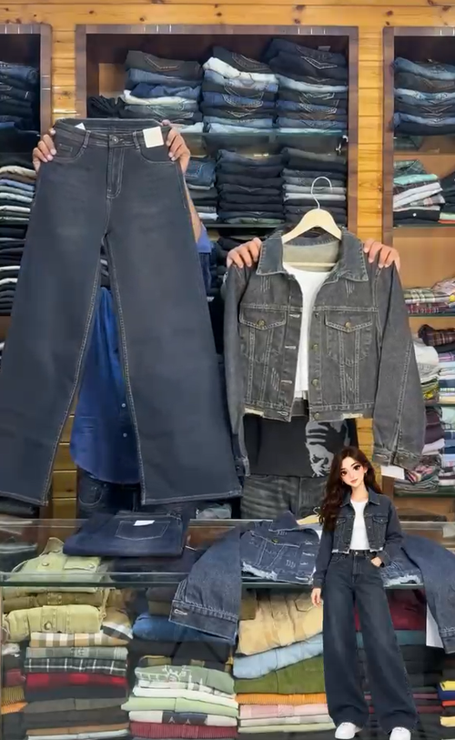Denim Jacket With Loss Bottom Jeans And Inner